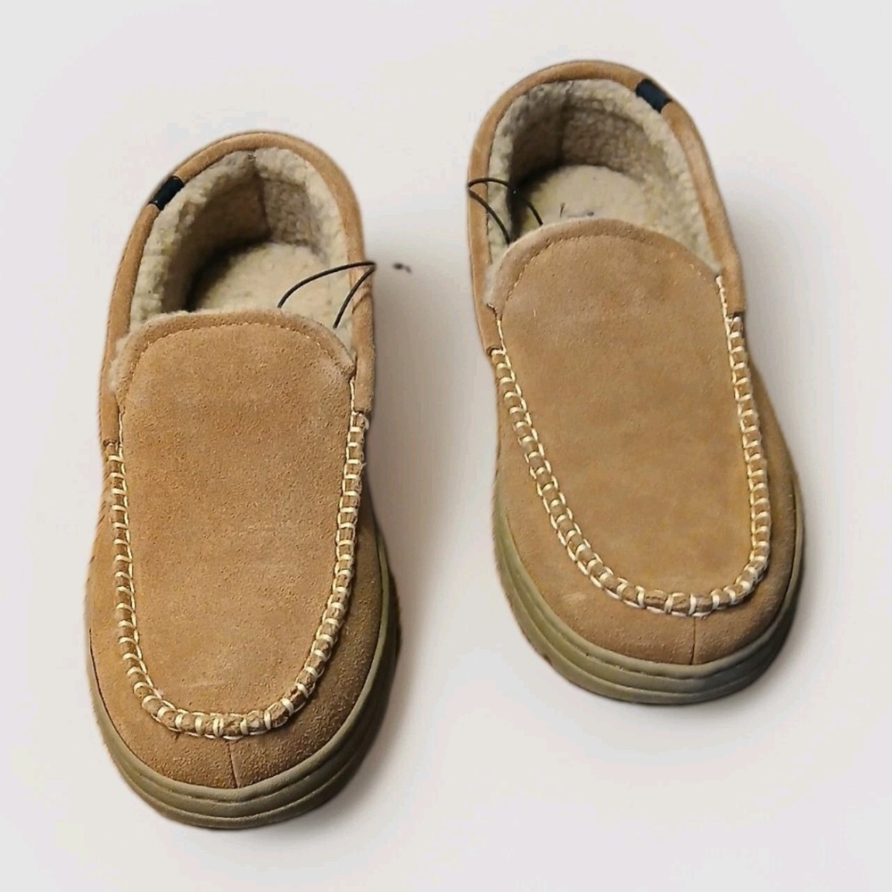 Eddie Bauer Suede Memory Foam Slippers Mens Size S/M Tan House Shoes - Picture 4 of 9